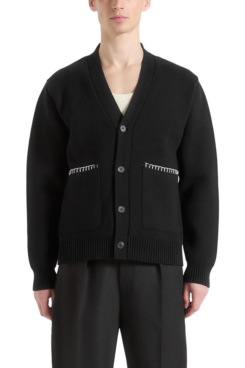 Gilbert Whipstitch Combed Cotton Cardigan, Alternate, color, Black