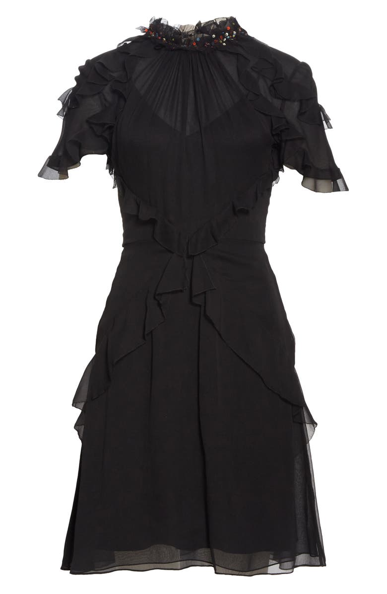 Jason Wu Collection Sequin Neck Ruffle Silk Chiffon Dress, Alternate, color, 