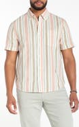 Liverpool Los Angeles Stripe Short Sleeve Slub Linen & Cotton Button-Down Shirt