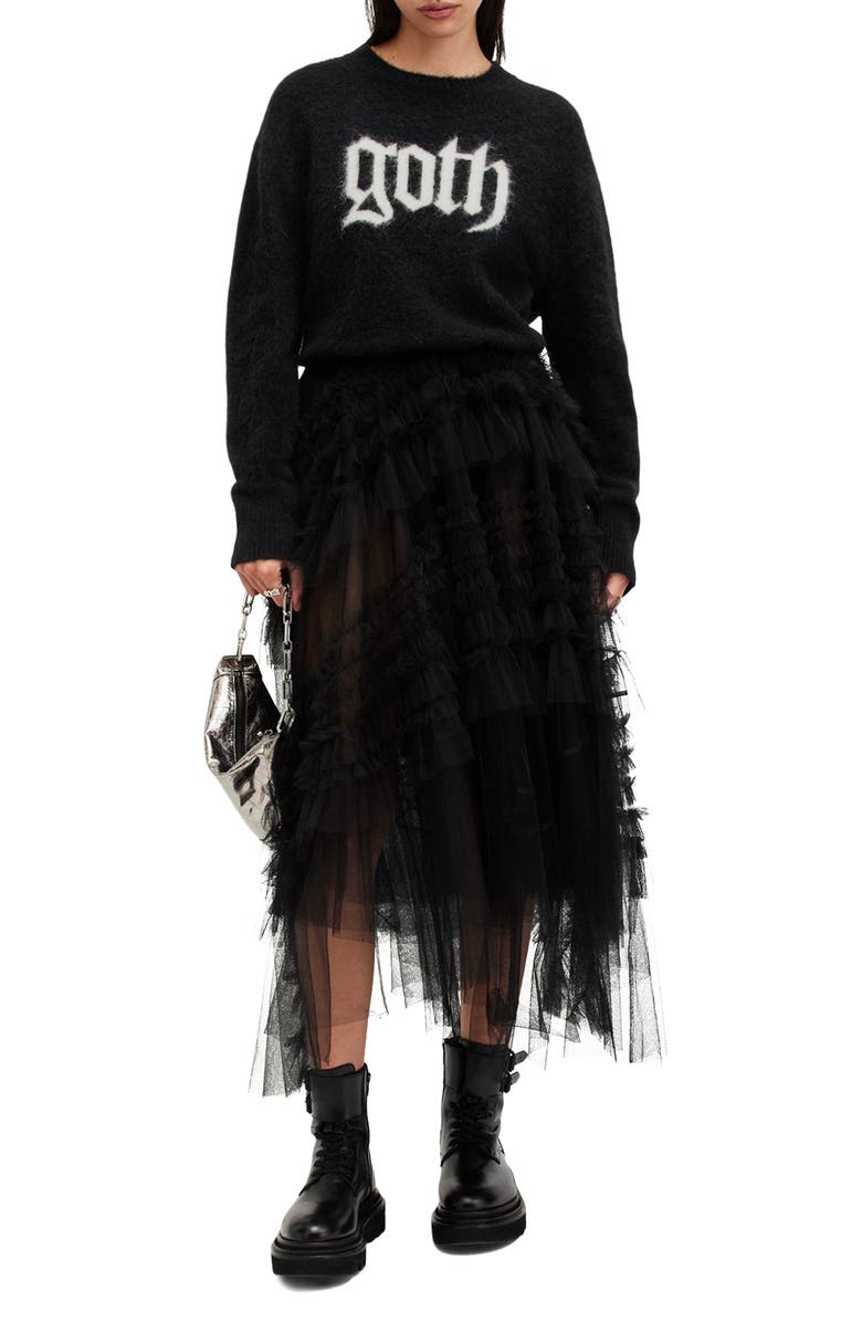 AllSaints Goth Intarsia Crewneck Sweater, Alternate, color, Black