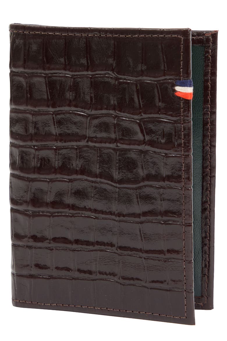 Roma Croc Embossed Leather Passport Sleeve, Main, color, MAHOGANY