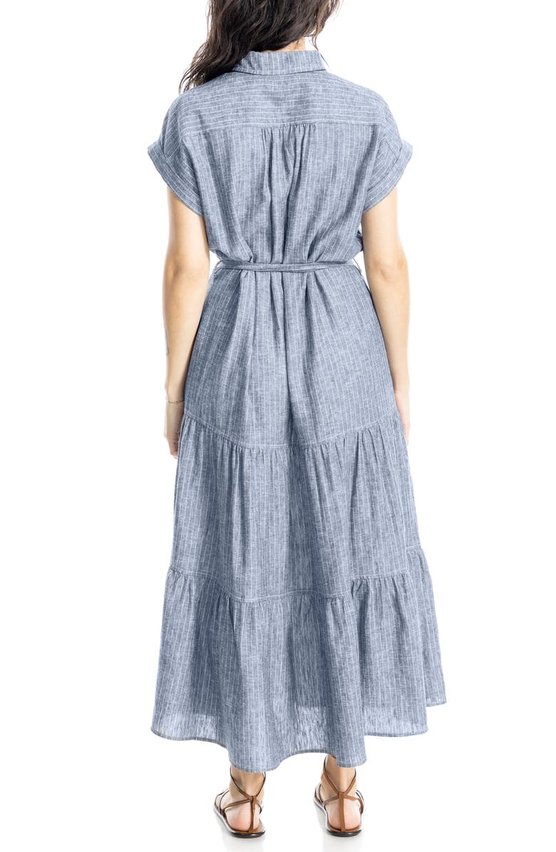 MAX STUDIO Cap Sleeve Maxi Shirtdress, Alternate, color, Navy/ White Pin Stripe
