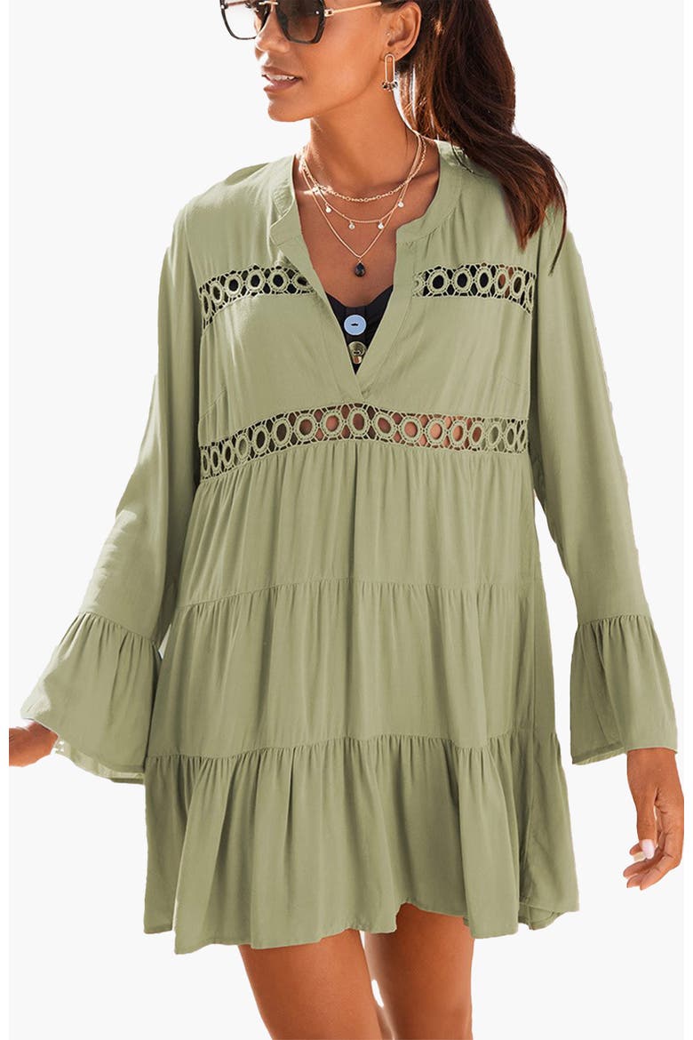 Flowy Flared Sleeve Dress, Main, color, Olive