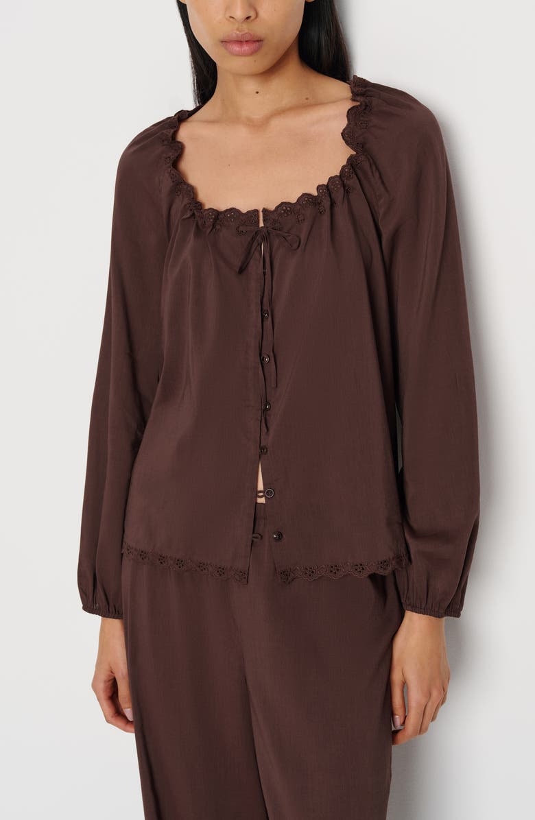 Reformation Paloma Long Sleeve Pajamas, Alternate, color, Cafe