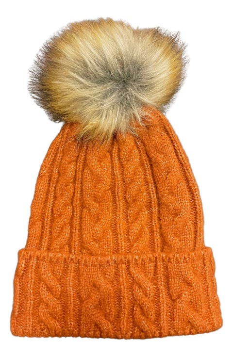 Faux Fur Pom Cable Knit Beanie
