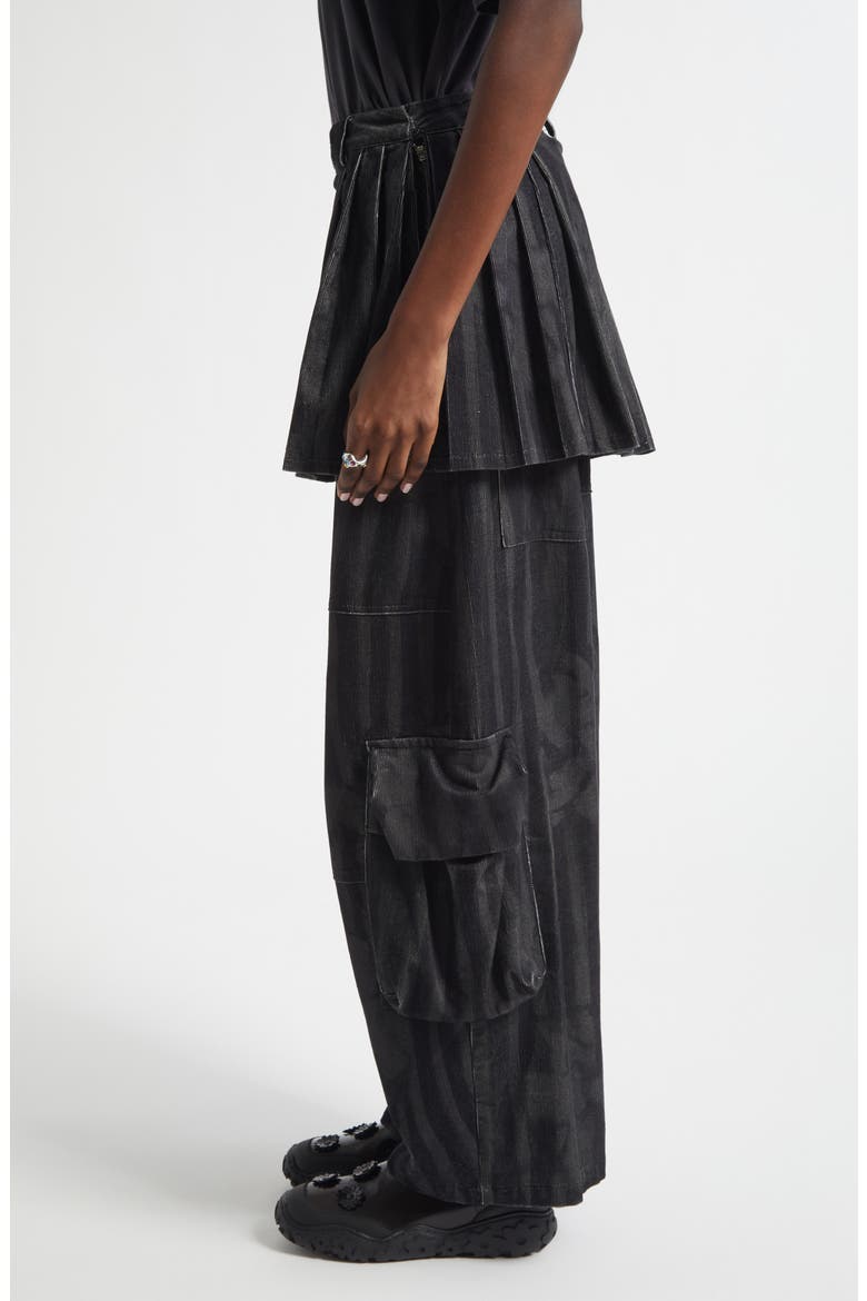 Lawn Plaid Skirt Overlay Cargo Pants, Alternate, color, BLACK WAVY FLOWER STRIPE