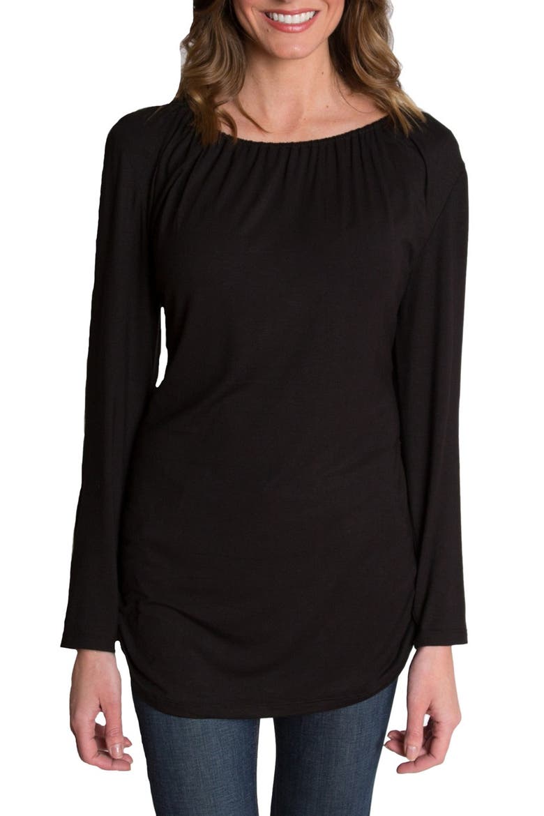'Luxe' Long Sleeve Nursing Tee, Main, color, BLACK