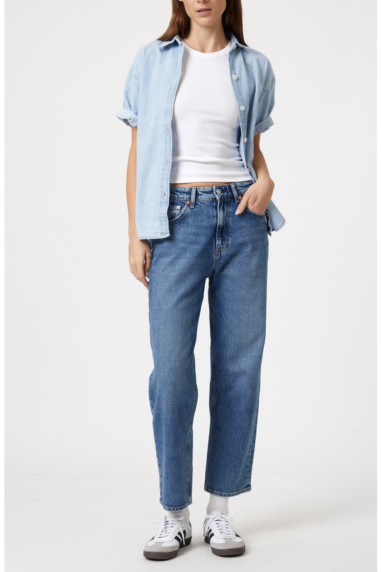 Deva Short Sleeve Denim Button-Up Shirt, Alternate, color, BLEACH DENIM