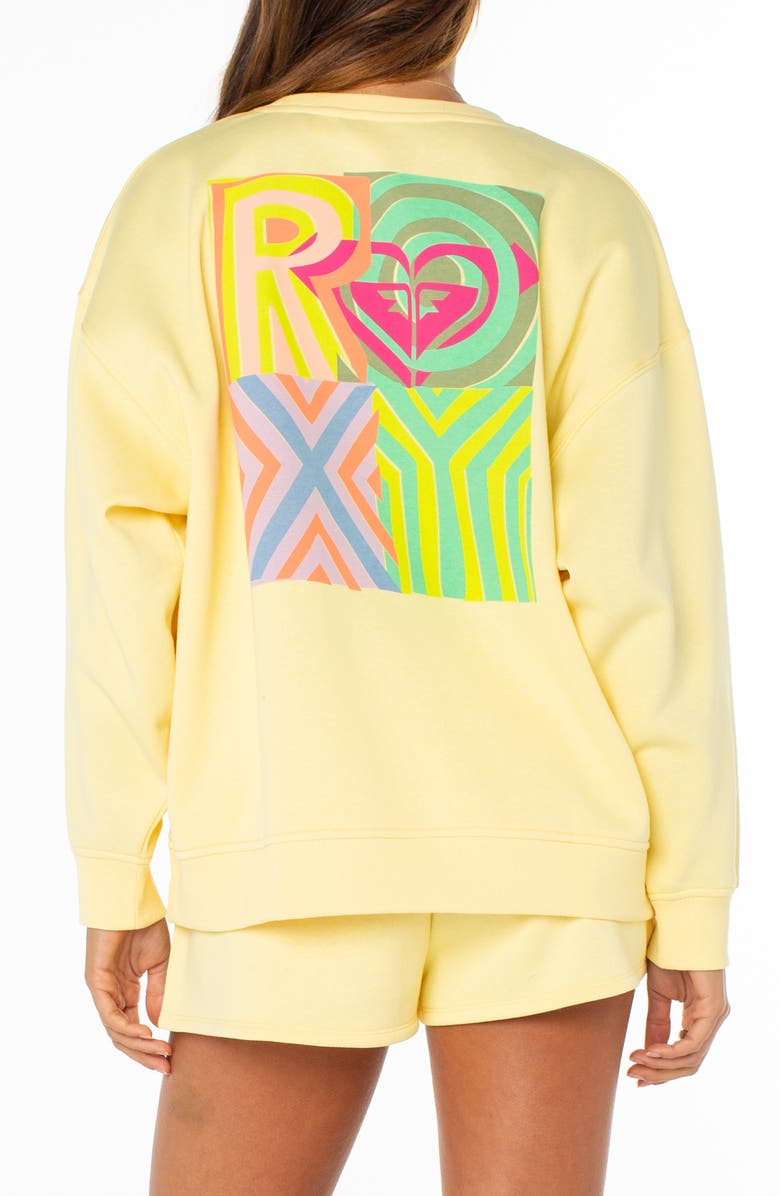 Roxy Morning Strole Graphic Crewneck Sweatshirt, Alternate, color, Popcorn