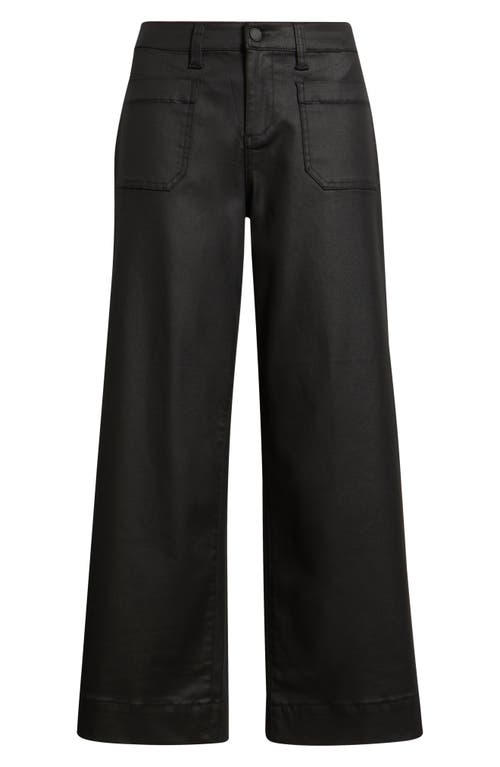 Liverpool Los Angeles Coated Patch Pocket Ankle Wide Leg Pants In Black