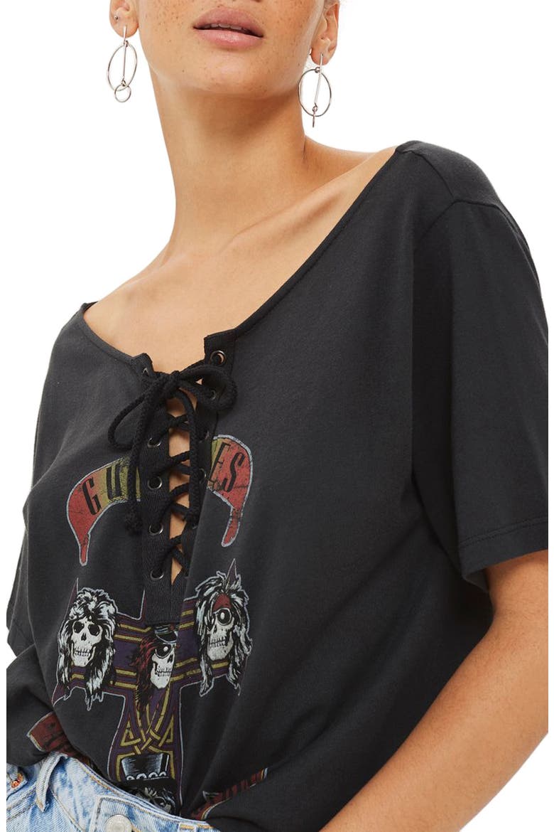 by And Finally Guns N' Roses Graphic Lace-Up Tee, Main, color, WASHED BLACK MULTI