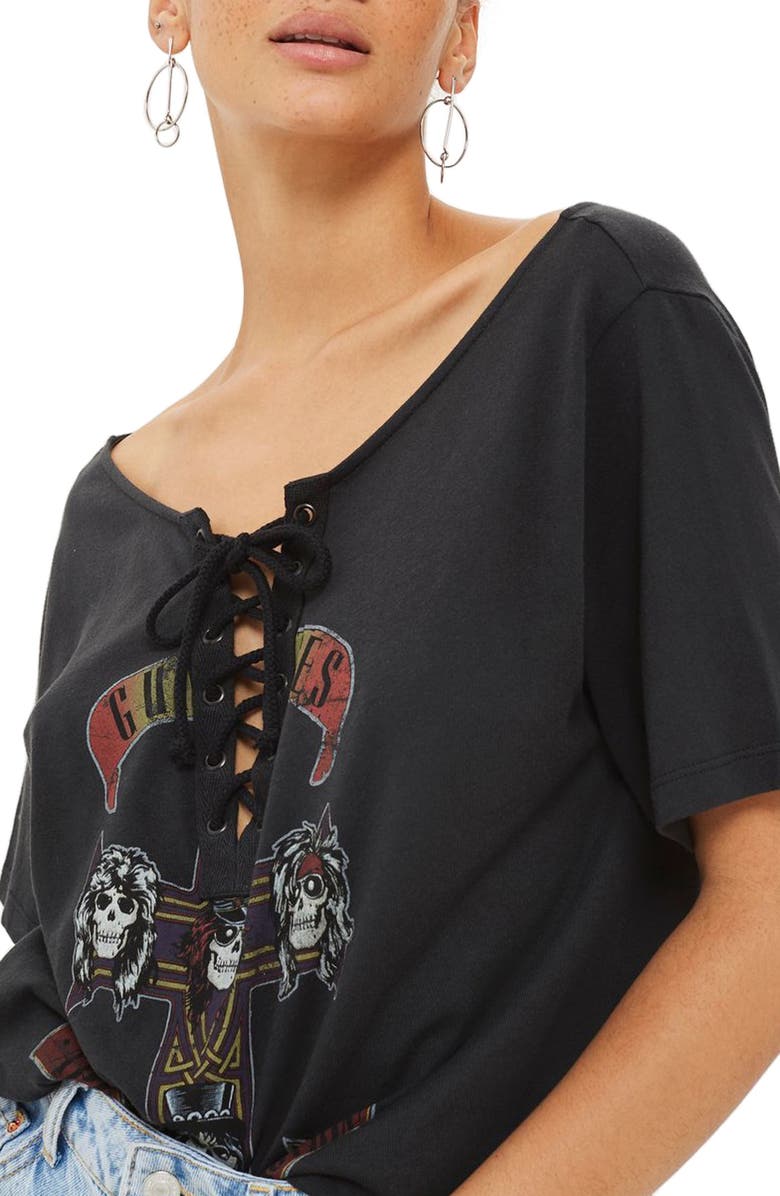 Topshop by And Finally Guns N' Roses Graphic Lace-Up Tee, Main, color,