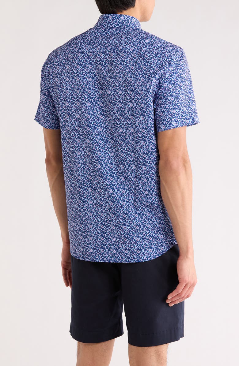 CONSTRUCT Slim Fit Floral Leaf Print Short Sleeve Button-Down Shirt, Alternate, color, Navy/ Purple