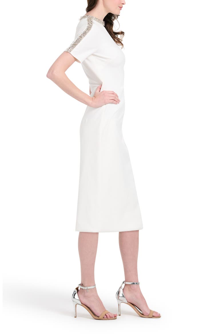 Crystal Bead Detail Crepe Cocktail Midi Dress, Alternate, color, IVORY