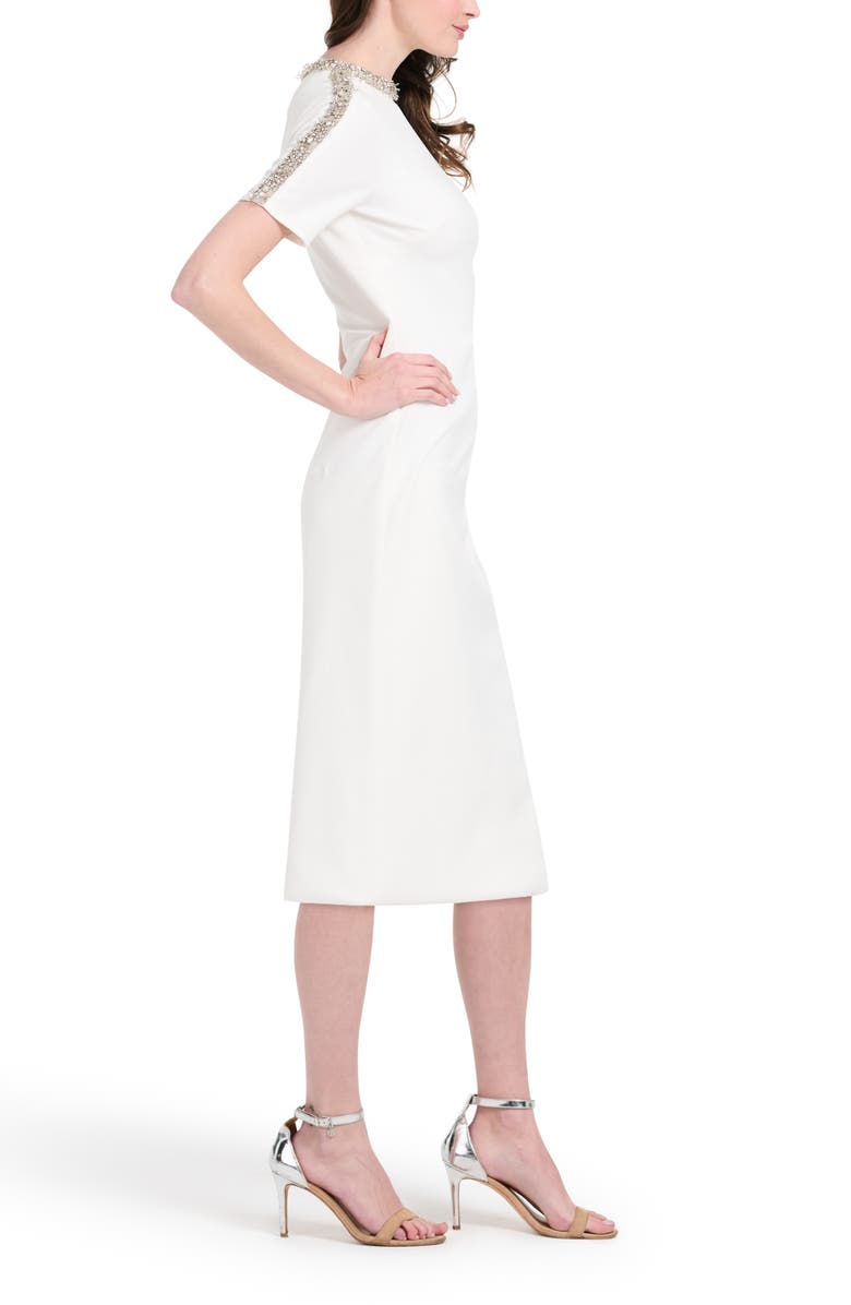 EMILY SHALANT Crystal Bead Detail Crepe Cocktail Midi Dress, Alternate, color, 