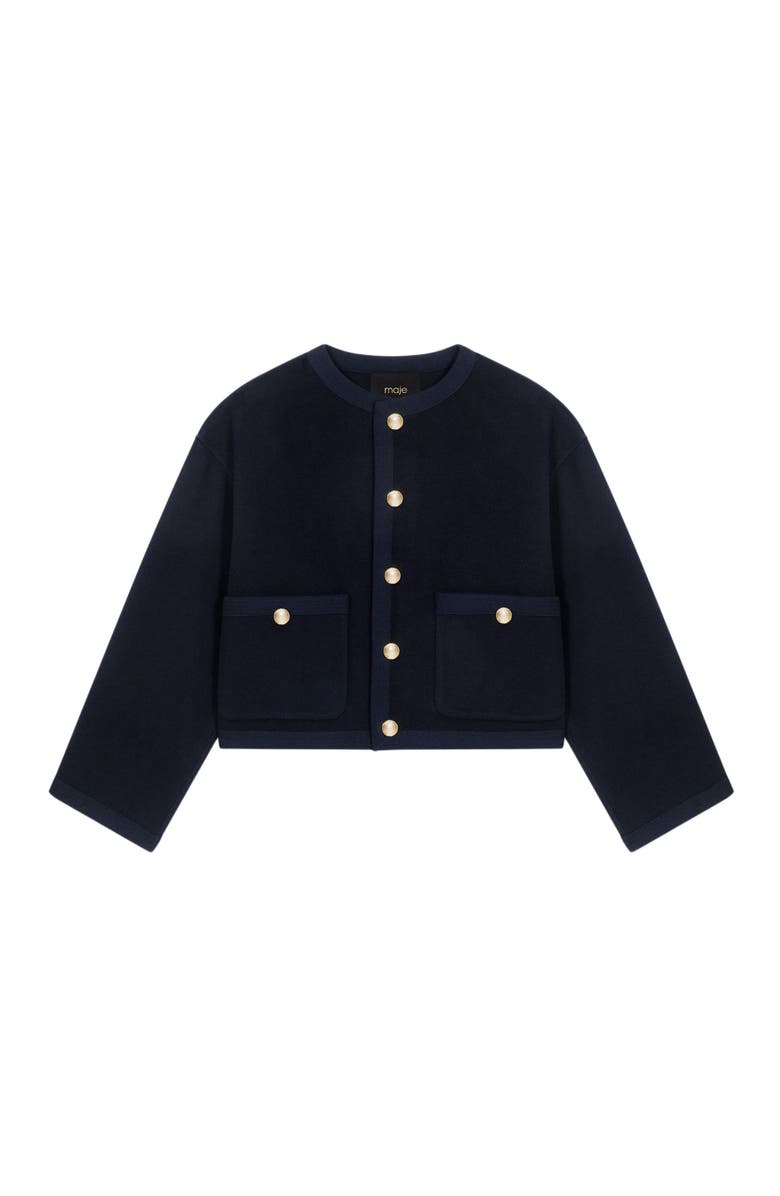 maje Double-faced jacket, braided trim, Alternate, color, Navy
