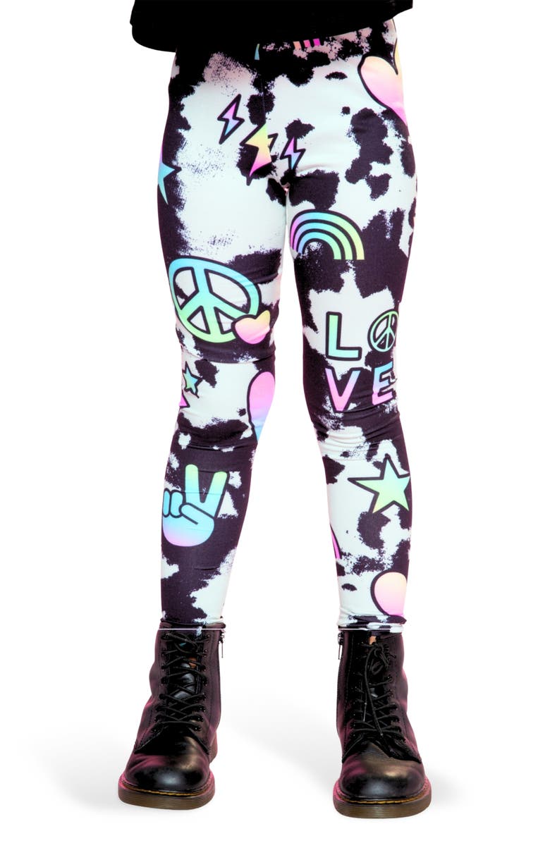 PixieLane Kids' Simply Soft Leggings, Alternate, color, Black Tie Dye Rainbow Icons