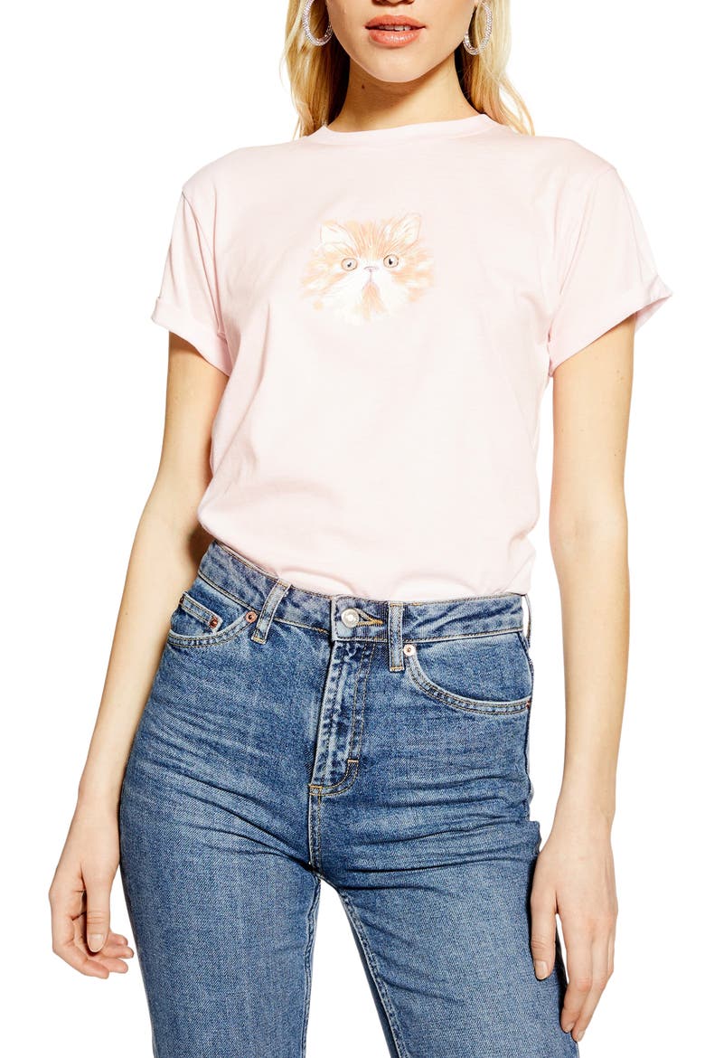 Cat Graphic Tee, Main, color, PINK