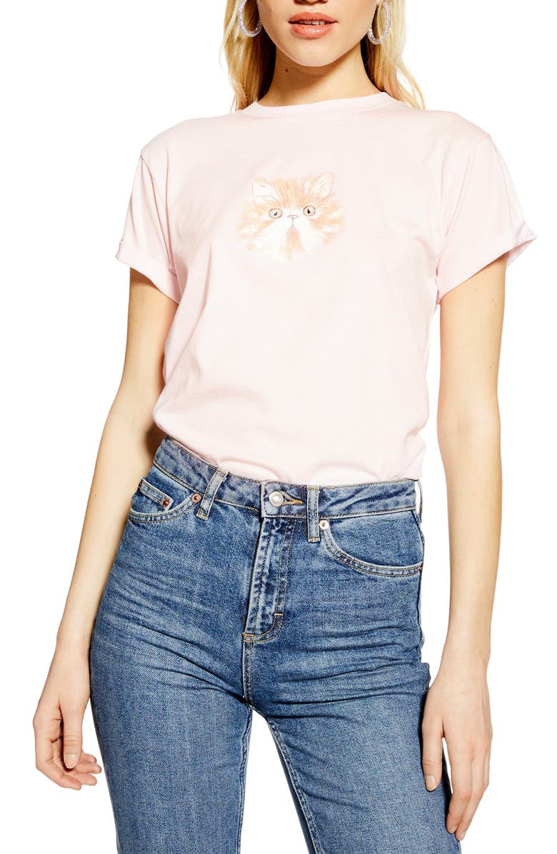 Topshop Cat Graphic Tee, Main, color,