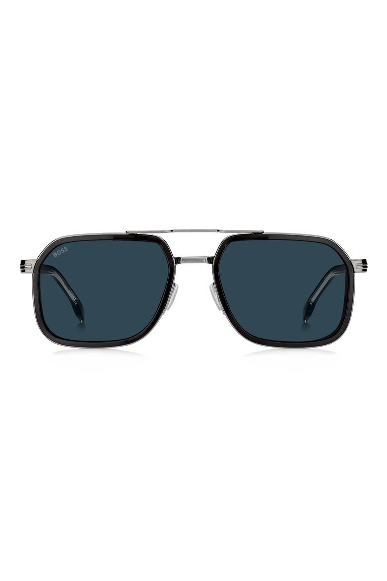 55mm Rectangular Sunglasses, Main, color, BLACK RUTHENIUM/ BLUE