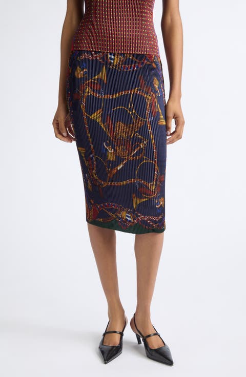 Pleated Scarf Midi Skirt