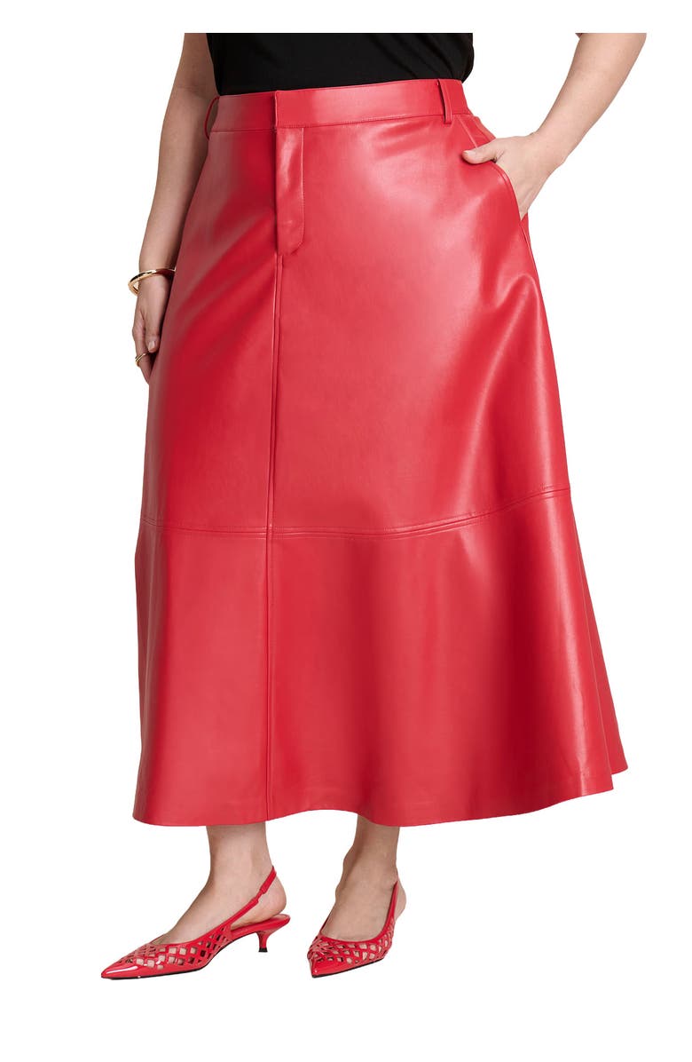 ELOQUII Faux Leather Midi Skirt, Main, color, Barbados Cherry
