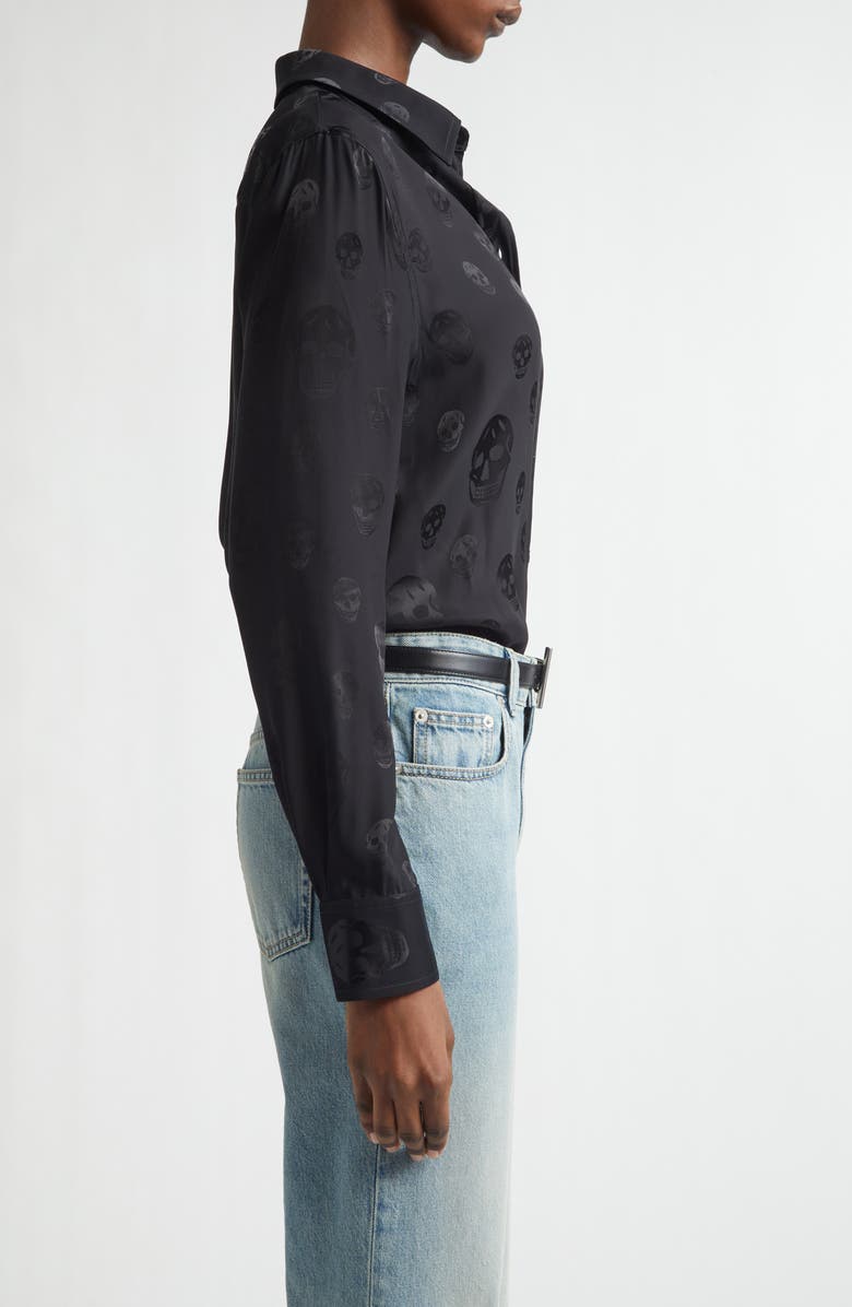 McQueen Slim Fit Skull Print Crêpe de Chine Button-Up Shirt, Alternate, color, Black