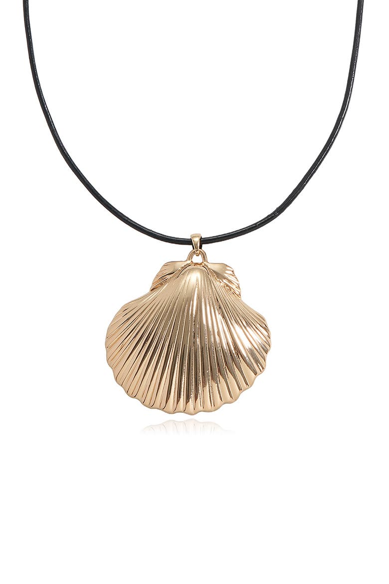 Clam Shell Pendant Leather Cord Necklace, Alternate, color, GOLD