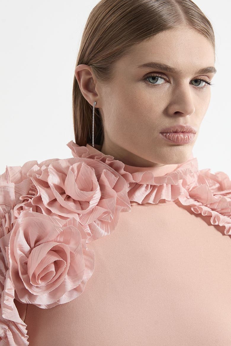 Bandage Rosette Midi Detail Dress, Alternate, color, Blush