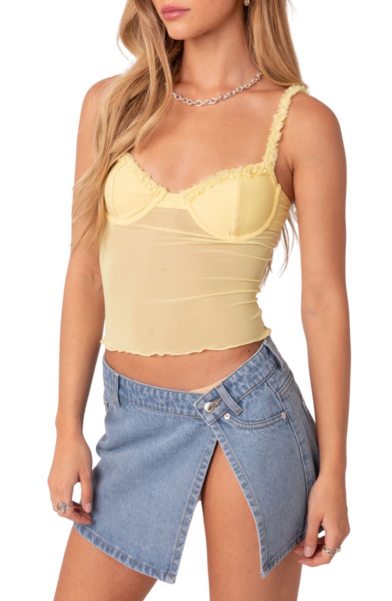 EDIKTED Mercy Sheer Mesh Bra Top, Alternate, color, Yellow