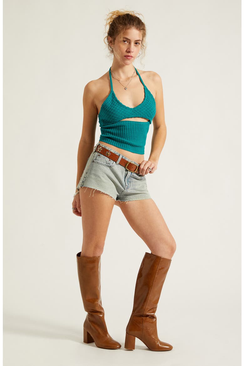 Serafina Knit Halter Neck Crop Tank, Alternate, color, TEAL