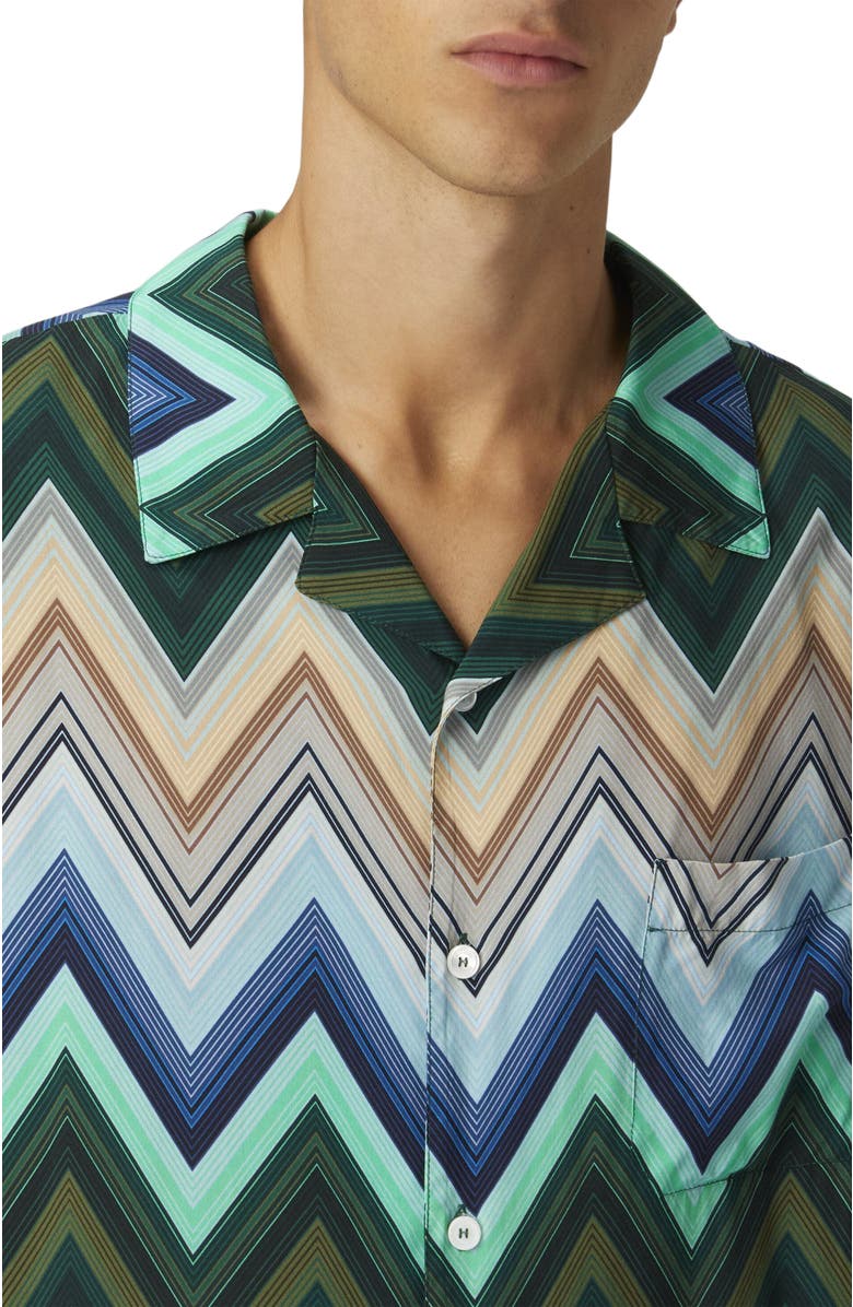 Missoni Viscose Bowling Shirt With Macro Zigzag And Breast Pocket, Alternate, color, Green