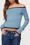 EDIKTED Kezzie Contrast Trim Off the Shoulder Sweater