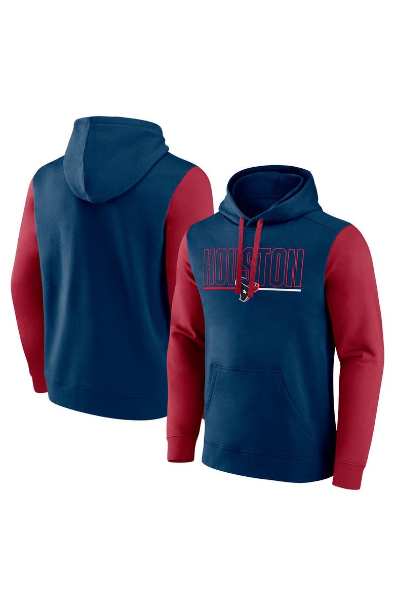 FANATICS Men's Fanatics Navy/Red Houston Texans Outline Pullover Hoodie, Main, color, Navy