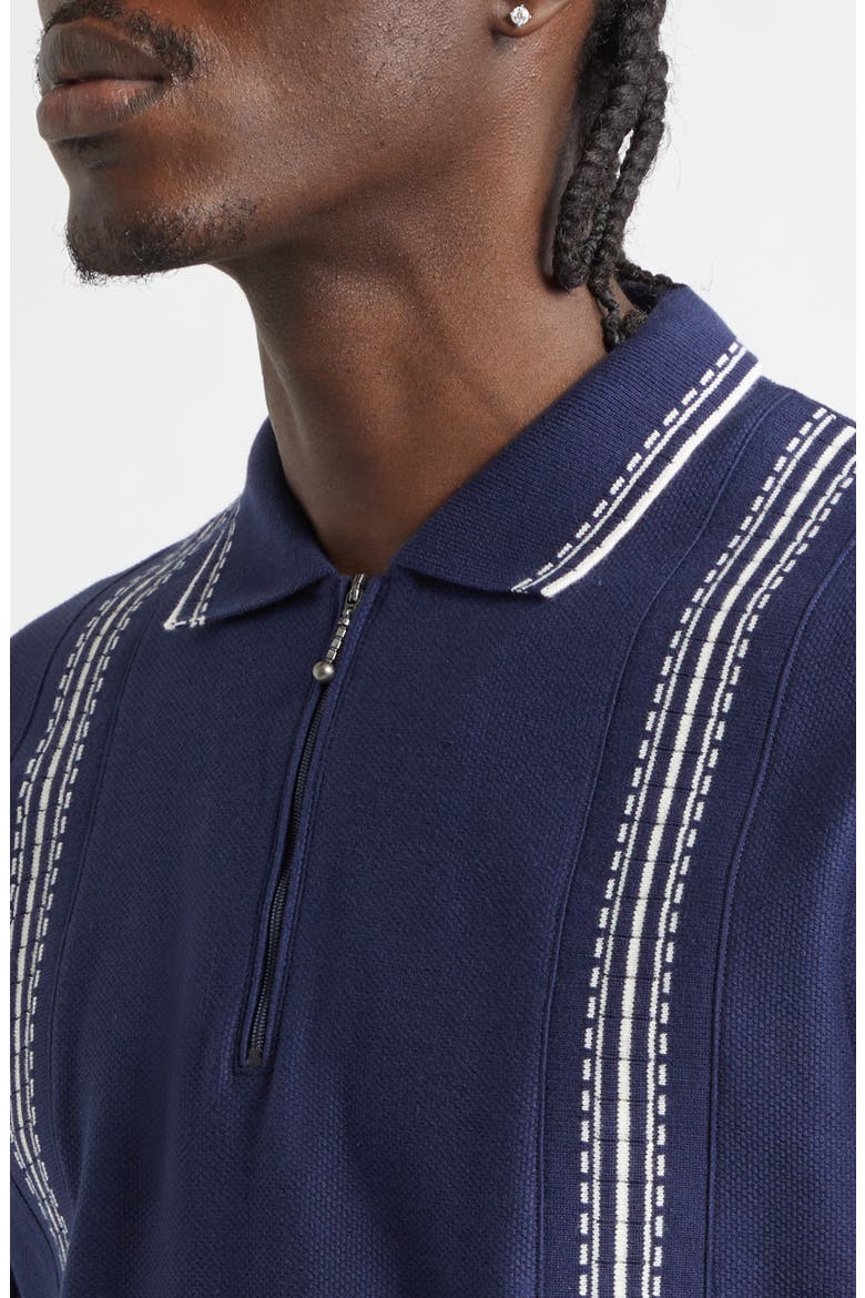 Stripe Jacquard Trim Zip Polo, Alternate, color, NAVY