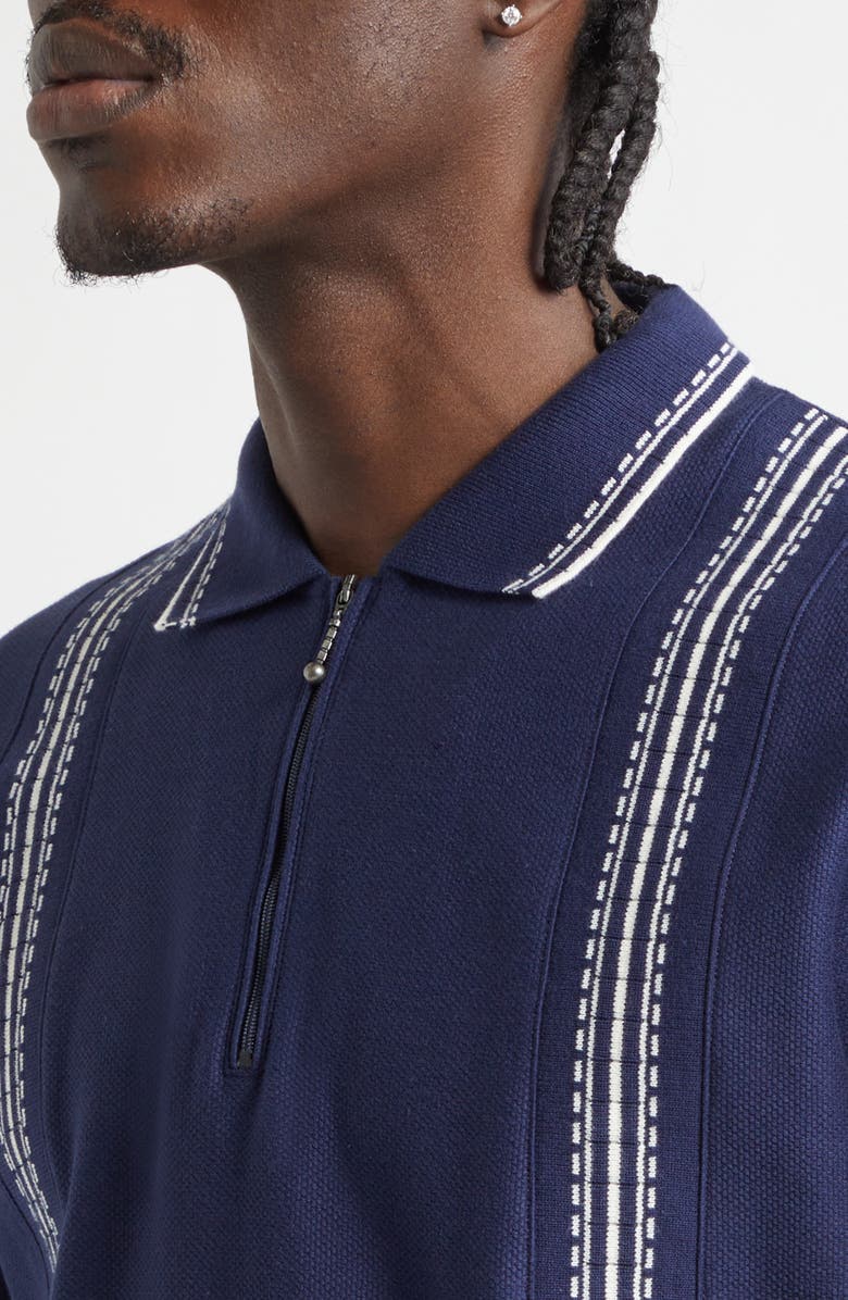 PALMES Stripe Jacquard Trim Zip Polo, Alternate, color, Navy