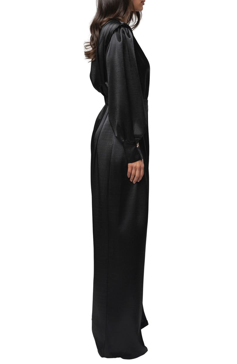 JLUXLABEL Pleated Wide Leg Satin Pants, Alternate, color, Black