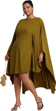 ELOQUII Asymmetric Cape Midi Dress