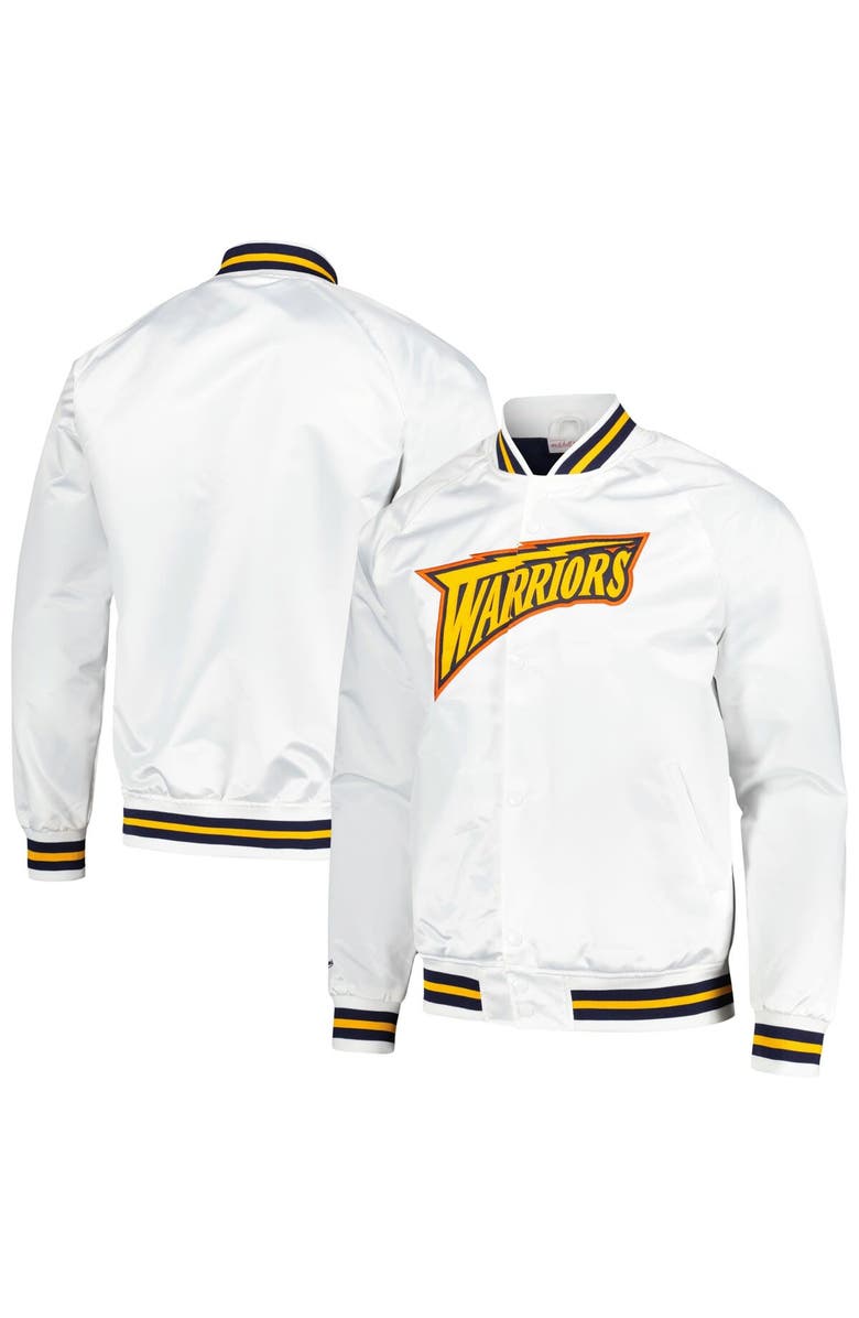 Mitchell & Ness Men's Mitchell & Ness White Golden State Warriors Hardwood Classics Throwback Wordmark Raglan Full-Snap Jacket, Main, color, White