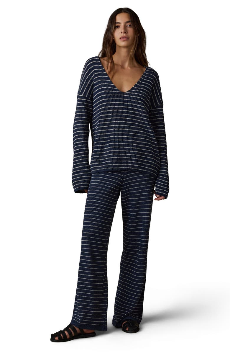 Faherty Miramar Stripe Deep V-Neck Sweater, Alternate, color, Navy Stripe