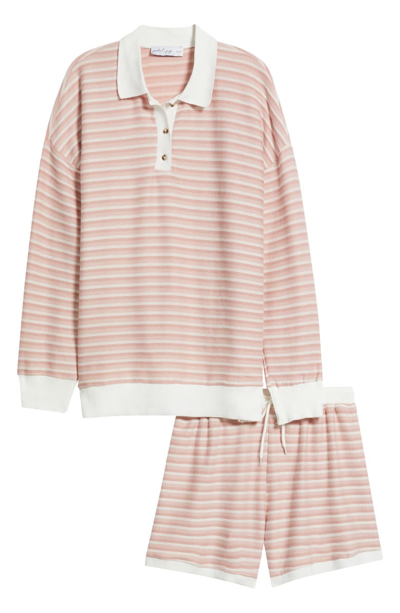 Petal & Pup Dealia Stripe Polo Sweater & Shorts Set, Alternate, color, Pink Stripe