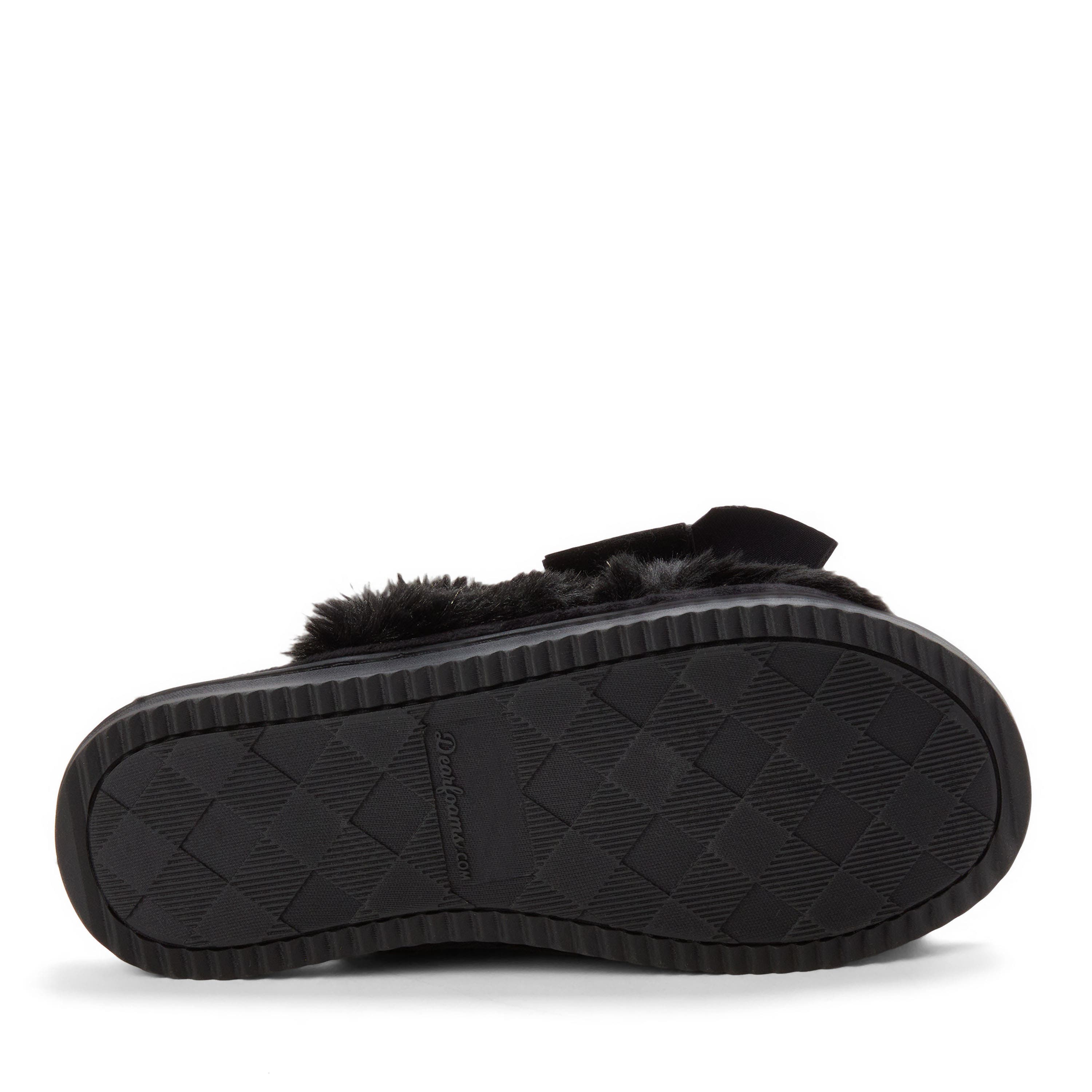 DEARFOAMS Bianca Pile Slide Slipper with Bow, Alternate, color, Black