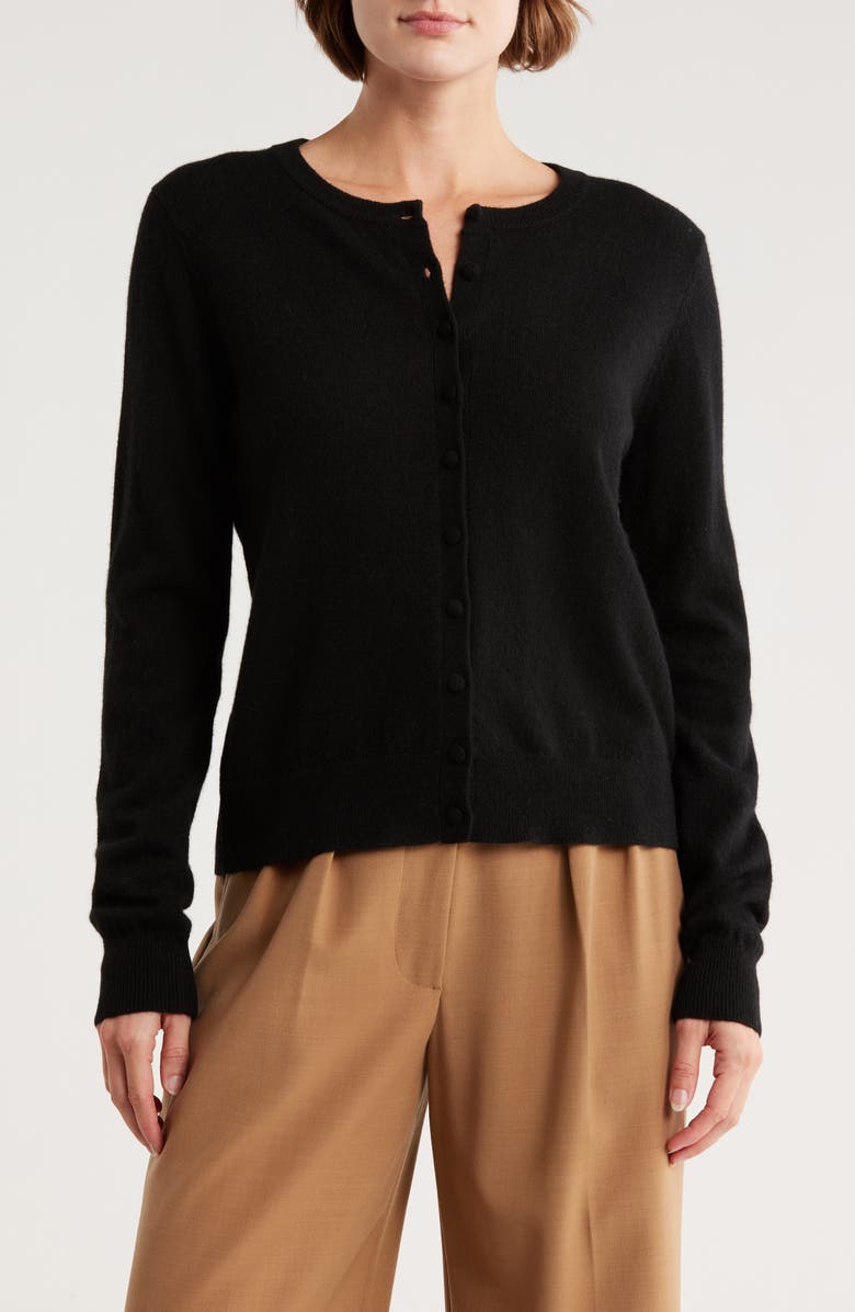 Magaschoni Cashmere Button Front Cardigan, Main, color, Black