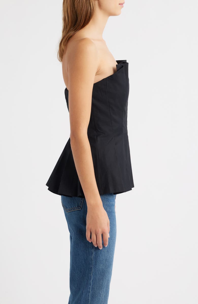 Reformation Ashlyn Pleated Peplum Strapless Top, Alternate, color, Black