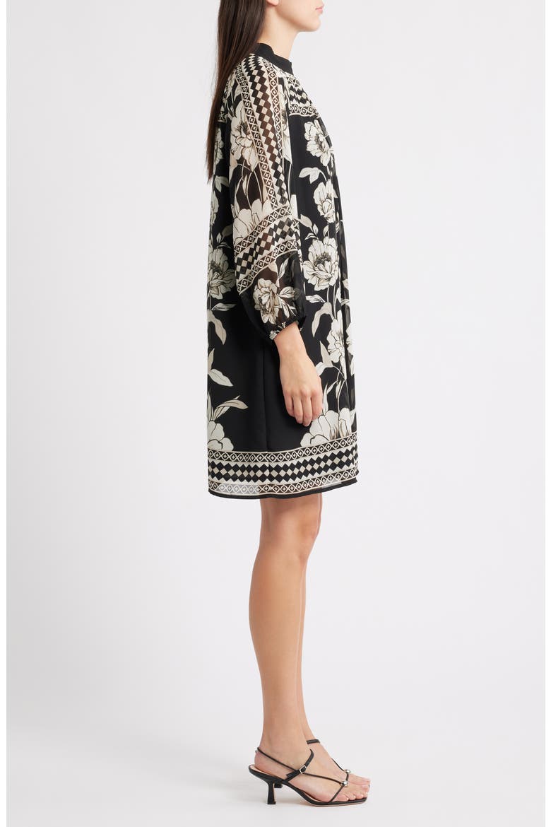 Print Long Sleeve Shift Dress, Alternate, color, RICH BLACK