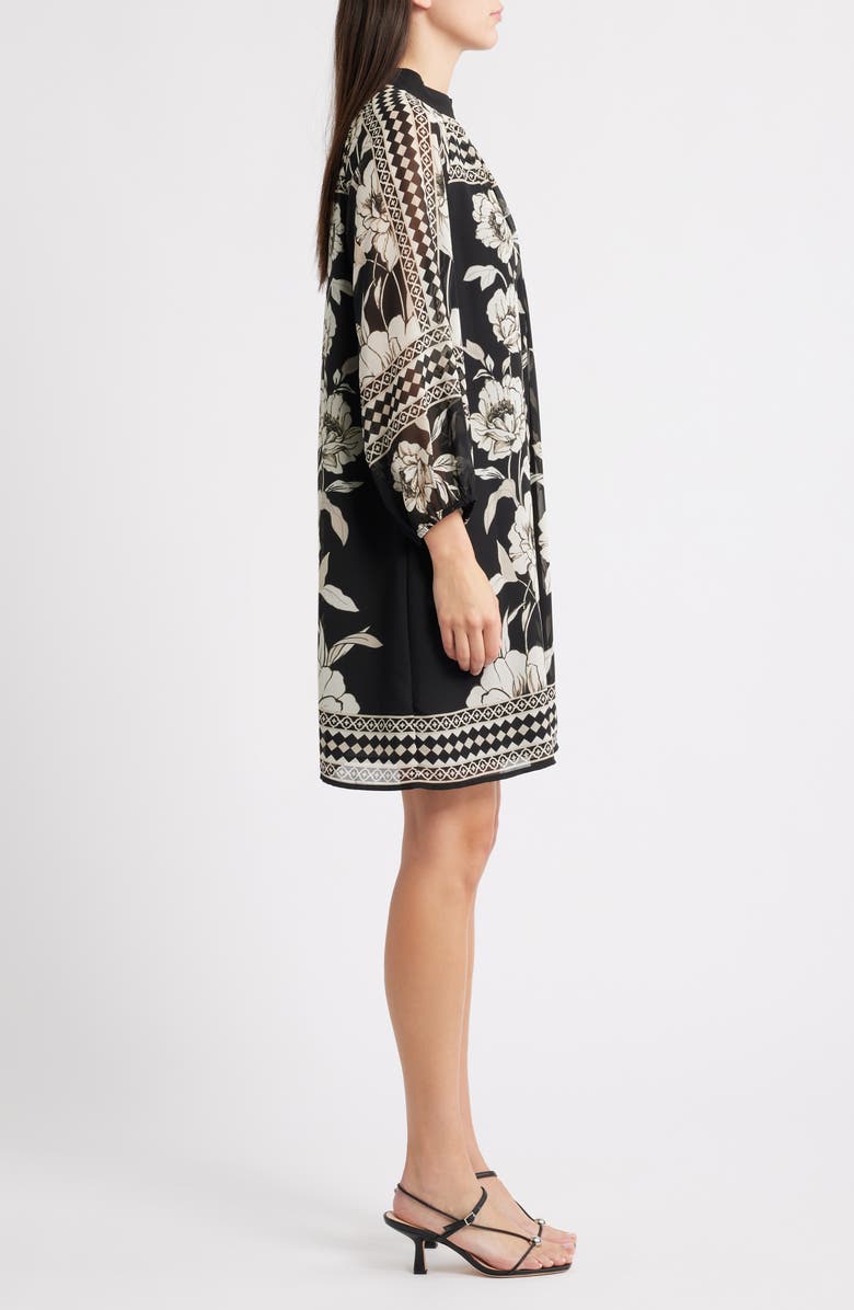 Halogen<sup>®</sup> Print Long Sleeve Shift Dress, Alternate, color, Rich Black