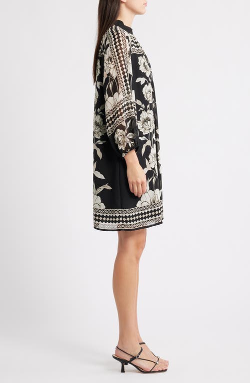 Halogenr Halogen(r) Print Long Sleeve Shift Dress In Black