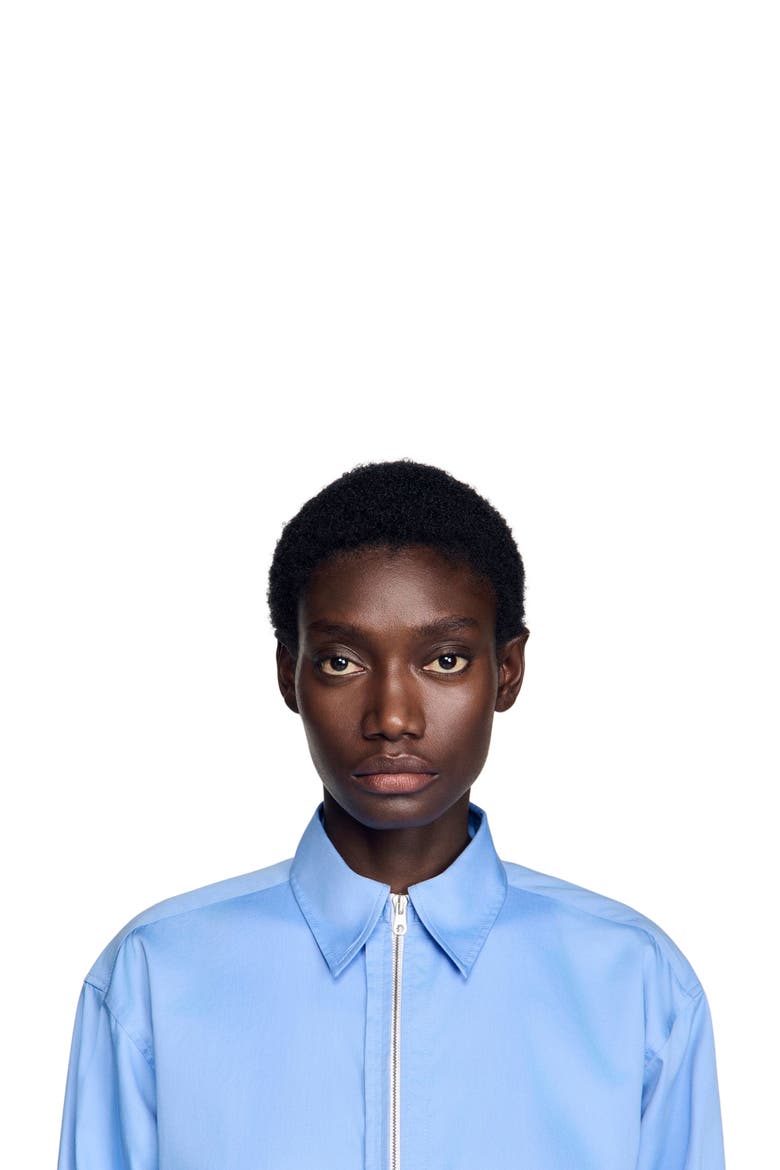 Cropped logo zip cotton shirt, Alternate, color, Blue
