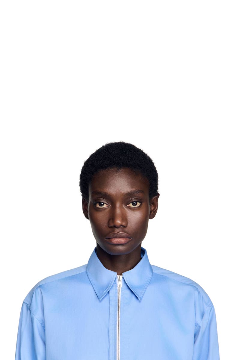 SANDRO Cropped logo zip cotton shirt, Alternate, color, Blue