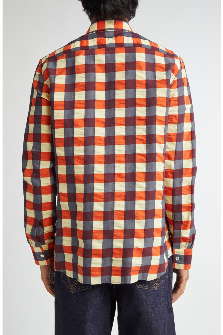 Macro Gingham Cotton Button-Up Shirt, Alternate, color, BANANA/ TULIP/ WAVE